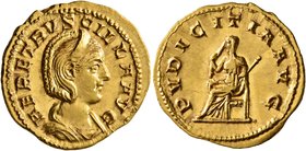 Herennia Etruscilla, Augusta, 249-251. Aureus (Gold, 20 mm, 4.42 g, 1 h), Rome. HER ETRVSCILLA AVG Draped bust of Herennia Etruscilla to right, wearin...