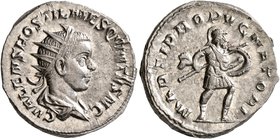 Hostilian, as Caesar, 250-251. Antoninianus (Silver, 22 mm, 4.29 g, 7 h), Rome, 251. C VALENS HOSTIL MES QVINTVS N C Radiate and draped bust of Hostil...