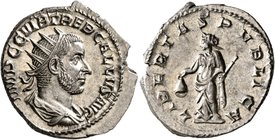 Trebonianus Gallus, 251-253. Antoninianus (Silver, 22 mm, 4.25 g, 1 h), uncertain branch mint. IMP C C VIB TREB GALLVS AVG Radiate, draped and cuirass...