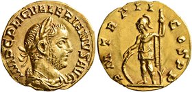 Valerian I, 253-260. Aureus (Gold, 18 mm, 2.20 g, 7 h), Rome, September/October-31 December 253. IMP C P LIC VALERIANVS AVG Laureate, draped and cuira...