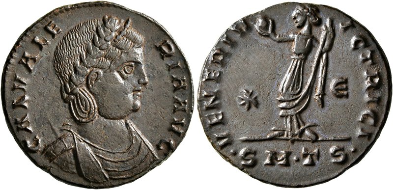Galeria Valeria, Augusta, 308-311. Follis (Bronze, 24 mm, 6.23 g, 1 h), Thessalo...