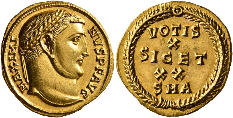 Maximinus II, 310-313. Aureus (Gold, 19 mm, 5.25 g, 12 h), Antiochia, 310. MAXIM...