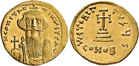 Constans II, 641-668. Solidus (Gold, 20 mm, 4.40 g, 6 h), Constantinopolis, 651-654. δ N CONSTANTIN ЧS P P AV Crowned and draped bust of Constans II f...