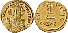 Constans II, 641-668. Solidus (Gold, 20 mm, 4.45 g, 6 h), Constantinopolis, 651-654. δ N CONSTANTIN ЧS P P AVI Crowned and draped bust of Constans II ...