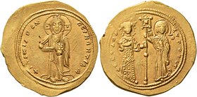 Theodora, 1055-1056. Histamenon (Gold, 25 mm, 4.44 g, 6 h), Constantinopolis. +IhS XIS RЄX RЄGNANTIhm Christ, nimbate, standing facing on footstool, w...