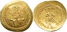 Isaac I Comnenus, 1057-1059. Histamenon (Gold, 26 mm, 4.38 g, 7 h), Constantinopolis. +I hI XIS RЄX RIςNANTҺIm Nimbate Christ enthroned facing, wearin...