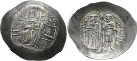 Theodore I Comnenus-Lascaris, emperor of Nicaea, 1208-1222. Trachy (Silver, 35 mm, 4.31 g, 6 h), Nicaea. IC - XC Nimbate Christ enthroned facing, wear...