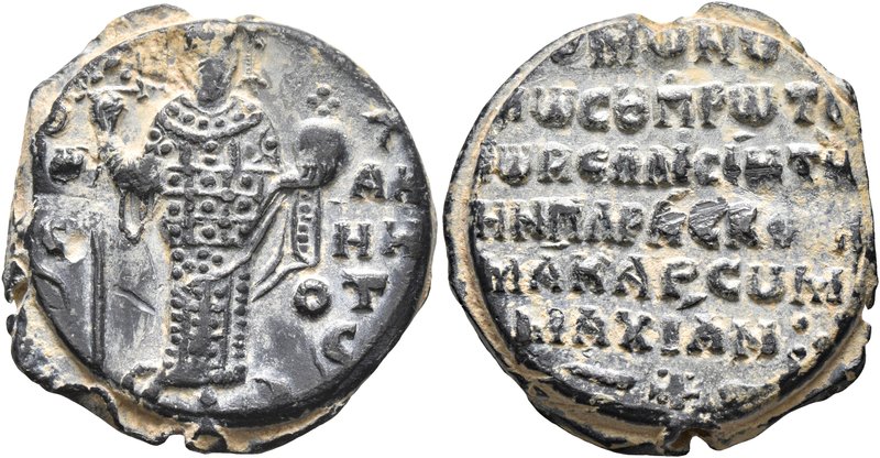 Konstantinos, protonobellisimos, late 11th-early 12th century. Seal (Lead, 25 mm...