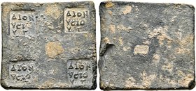 WEIGHTS, Greek. Weight of 1 Tetarton (?) (Lead, 42x45 mm, 102.13 g), Dionysios, magistrate for the third time, circa 2nd-1st centuries BC. Four identi...