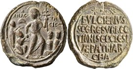 Fulcher of Angoulême, patriarch of Jerusalem, 1146-1157. Seal (Lead, 39 mm, 47.65 g, 12 h). H / ANAC-TA/CIC ('The Resurrection') Christ in center, wea...