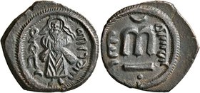 ISLAMIC, Umayyad Caliphate. temp. 'Abd al-Malik ibn Marwan, AH 65-86 / AD 685-705. Fals (Bronze, 20 mm, 3.21 g, 12 h), 'Standing Caliph' type, Iliya F...