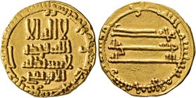 ISLAMIC, 'Abbasid Caliphate. temp. Al-Ma'mun, AH 199-218 / AD 813-833. Dinar (Gold, 18 mm, 3.77 g, 1 h), citing the governor of the Yemen, Ibrahim al-...