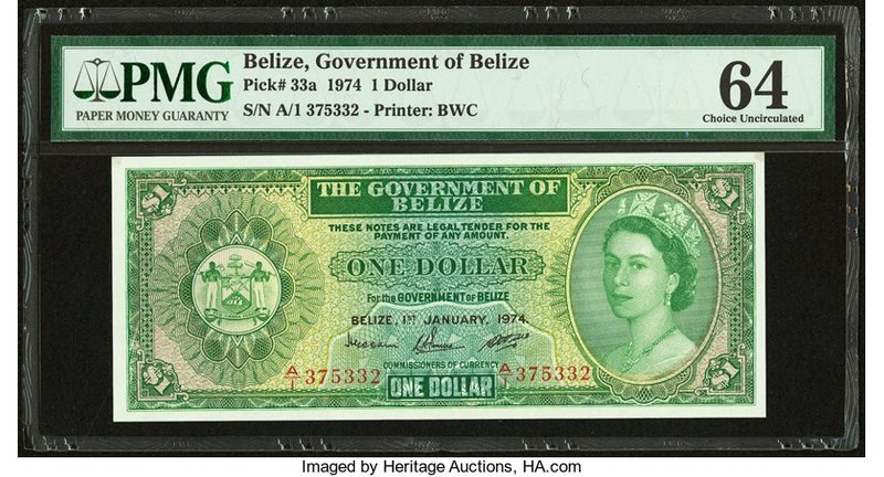 Belize Government of Belize 1 Dollar 1.1.1974 Pick 33a PMG Choice Uncirculated 6...