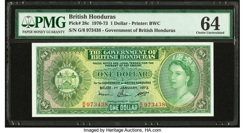 British Honduras Government of British Honduras 1 Dollar 1.1.1973 Pick 28c PMG C...