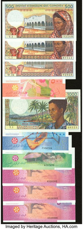 A Varied Assortment of Ten Notes. from Comoros. Crisp Uncirculated or Better. 

...