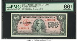 Cuba Banco Nacional de Cuba 500 Pesos 1950 Pick 83 PMG Gem Uncirculated 66 EPQ. 

HID09801242017