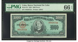 Cuba Banco Nacional de Cuba 1000 Pesos 1950 Pick 84 PMG Gem Uncirculated 66 EPQ. 

HID09801242017