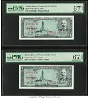 Cuba Banco Nacional de Cuba 1 Peso 1957 Pick 87b Two Consecutive Examples PMG Superb Gem Unc 67 EPQ. 

HID09801242017