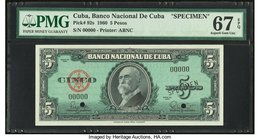 Cuba Banco Nacional de Cuba 5 Pesos 1960 Pick 92s Specimen PMG Superb Gem Unc 67 EPQ. Two POCs.

HID09801242017