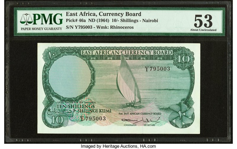 East Africa Currency Board 10 Shillings ND (1964) Pick 46a PMG About Uncirculate...