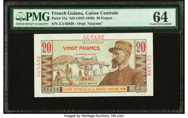 French Guiana Caisse Centrale de la France d'Outre-Mer 20 Francs ND (1947-1949) ...