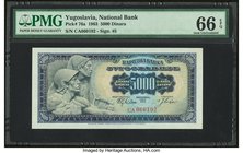 Yugoslavia National Bank 5000 Dinara 1.5.1963 Pick 76a PMG Gem Uncirculated 66 EPQ. 

HID09801242017