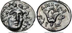 CARIAN ISLANDS. Rhodes. Ca. 205-190 BC. AR drachm (16mm, 2.82 gm, 11h). NGC MS 5/5 - 4/5, brushed. Ainetor, magistrate. Head of Helios facing, turned ...