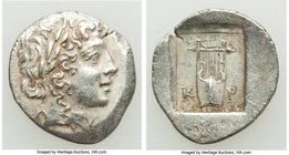 LYCIAN LEAGUE. Cragus. Ca. 1st century BC. AR hemidrachm (17mm, 1.73 gm, 12h). XF. Series 1. Laureate head of Apollo right; Λ-Y below / K-P, cithara (...