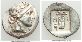 LYCIAN LEAGUE. Masicytes. Ca. 1st century BC. AR hemidrachm (17mm, 1.90 gm, 1h). AU. Series 3. Laureate head of Apollo right; Λ-Y below / M-A, cithara...