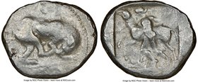 CYPRUS. Marion. Sasmas (ca. 470-450 BC). AR stater (24mm, 11h). NGC Fine. Sasmas, son of Doxandros (Cypriot syllabic script, off flan), lion standing ...