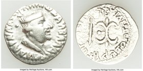 INDO-SCYTHIAN. Nahapana. Ca. 1st century AD. AR drachm (16mm, 2.12 gm, 12h). Fine. Kshaharata satrapal issue. Capped bust of Nahapana right / Thunderb...