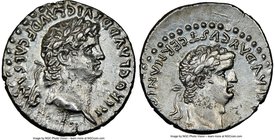 CAPPADOCIA. Caesarea. Nero (AD 54-68) with Divus Claudius I. AR drachm (17mm, 3.55 gm, 11h). NGC Choice AU 3/5 - 4/5. Ca. AD 63-65. NERO CLAVD DIVI CL...