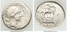 Mn. Aemilius Lepidus (ca. 114-113 BC). AR denarius (19mm, 3.86 gm, 6h). VF. Rome. ROMA (MA ligate), laureate, draped bust of Roma right, seen from fro...