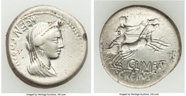 L. Censorinus, P. Crepusius and C. Limetanus (82 BC). AR denarius (18mm, 3.88 gm, 6h). About VF. Rome. L•CENSORIN, diademed, draped, veiled bust of Ve...