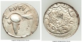 Mn. Cordius Rufus (ca. 46 BC). AR denarius (18mm, 3.93 gm, 12h). VF, punches. Rome. RVFVS, crested Corinthian helmet right surmounted by an owl standi...