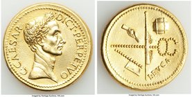 RENAISSANCE. Julius Caesar (49-44 BC). Gilt AE medal (37mm, 25.95 gm, 7h) by Giovanni da Cavino, ca. AD 1550. XF, edge mark. "Lifetime issue, February...