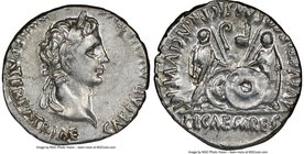 Augustus (27 BC-AD 14). AR denarius (19mm, 3.72 gm, 11h). NGC Choice XF 4/5 - 4/5. Lugdunum, 2 BC-AD 4. CAESAR AVGVSTVS-DIVI F PATER PATRIAE, laureate...