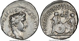 Augustus (27 BC-AD 14). AR denarius (19mm, 11h). NGC Choice VF. Lugdunum, 2 BC-AD 4. CAESAR AVGVSTVS-DIVI F PATER PATRIAE, laureate head of Augustus r...