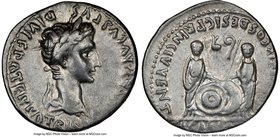 Augustus (27 BC-AD 14). AR denarius (19mm, 2h). NGC Choice VF. Lugdunum, 2 BC-AD 4. CAESAR AVGVSTVS-DIVI F PATER PATRIAE, laureate head of Augustus ri...