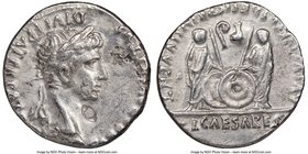 Augustus (27 BC-AD 14). AR denarius (19mm, 6h). NGC Choice VF, bankers mark. Lugdunum, 2 BC-AD 4. CAESAR AVGVSTVS-DIVI F PATER PATRIAE, laureate head ...