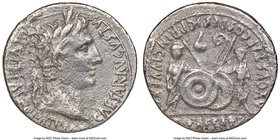 Augustus (27 BC-AD 14). AR denarius (19mm, 11h). NGC Fine. Lugdunum, 2 BC-AD 4. CAESAR AVGVSTVS-DIVI F PATER PATRIAE, laureate head of Augustus right ...