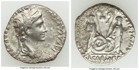Augustus (27 BC-AD 14). AR denarius (18mm, 3.66 gm, 9h). VF, horn silver. Lugdunum, 2 BC-AD 4. CAESAR AVGVSTVS-DIVI F PATER PATRIAE, laureate head of ...