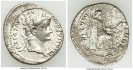 Tiberius (AD 14-37). AR denarius (20mm, 3.66 gm, 7h). About XF, horn silver. Lugdunum. TI CAESAR DIVI-AVG F AVGVSTVS, laureate head of Tiberius right ...