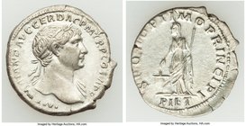 Trajan (AD 98-117). AR denarius (20mm, 3.64 gm, 7h). Choice VF. Rome, ca. AD 112-114 AD. IMP TRAIANO AVG GER DAC P M TR P COS VI P P, laureate head of...