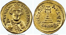 Constans II Pogonatus (AD 641-668). AV solidus (20mm, 4.38 gm, 7h). NGC MS 5/5 - 2/5, brushed, light graffito. Constantinople, 3rd officina, AD 641-64...