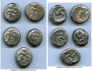 ANCIENT LOTS. Greek. Pamphylia. Aspendus. Ca. mid-5th century BC. Lot of five (5) AR staters. Fine-About VF. Includes: Hoplite and triskeles. Five (5)...