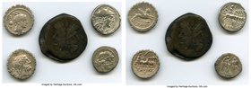 ANCIENT LOTS. Roman Republic. Ca. 211-79 BC. Lot of five (5) AR and AE issues. VF. Includes: Anonymous (ca. 211-208 BC), AR victoriatus // Anonymous (...