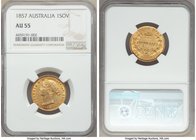 Victoria gold Sovereign 1857-SYDNEY AU55 NGC, Sydney mint, KM4. AGW 0.2353 oz. 

HID09801242017