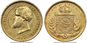 Pedro II gold 10000 Reis 1885 AU55 NGC, Rio de Janeiro mint, KM467. AGW 0.2643 oz.

HID09801242017