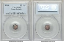 Edward VII Maundy Penny 1904 MS67 PCGS, KM795. Luminescent colors of blue, rose and violet toning. 

HID09801242017